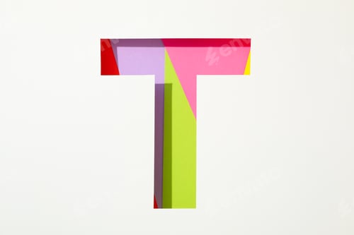 Preview: Multicolor letter T on white background, space for text