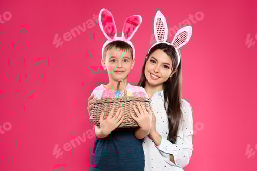 Preview: Happy Mother and Son Celebrating Easter Holiday