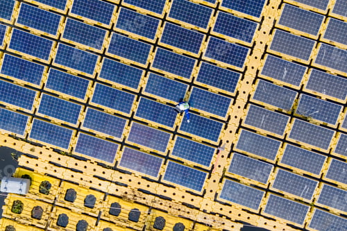 Preview: Renewable Energy Eco Technology Electric Power. Floating solar panels on lake.