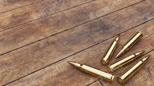 Preview: Rifle Ammunition on Old Wooden Boards
