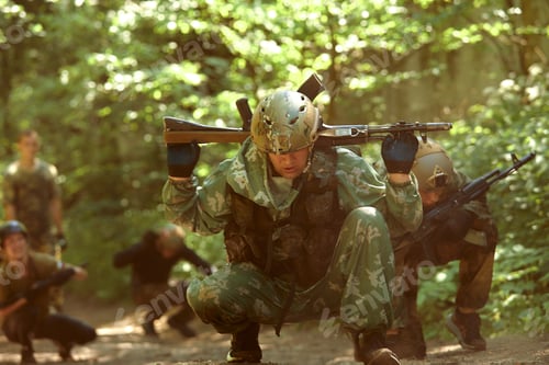 Preview: Full military experience - One day commando - running through the water with automatic rifle replica