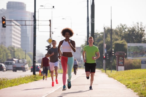 Preview: multiethnic group of people on the jogging