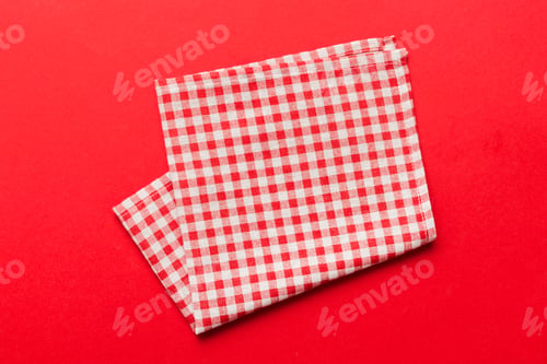 Vista previa: top view with red empty kitchen napkin