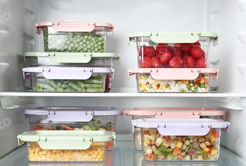 Preview: Boxes with different products inside of refrigerator