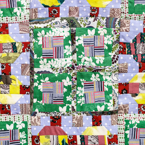 Preview: detail of handmade square patchwork quilt