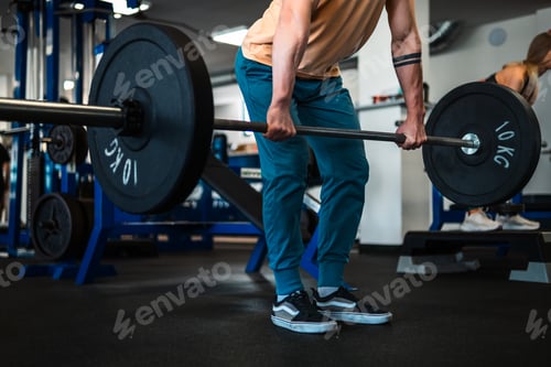 Preview: A bodybuilder lifts weights in a gym, demonstrating strength and athleticism.