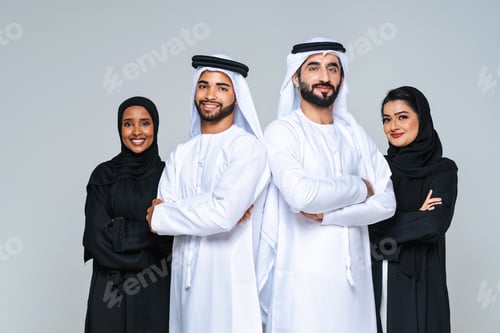 Preview: Beautiful arab middle-eastern woman with traditional abaya in studio