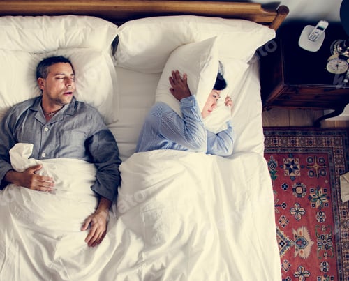 Preview: Interracial couple on the bed man snoring and disrupting woman