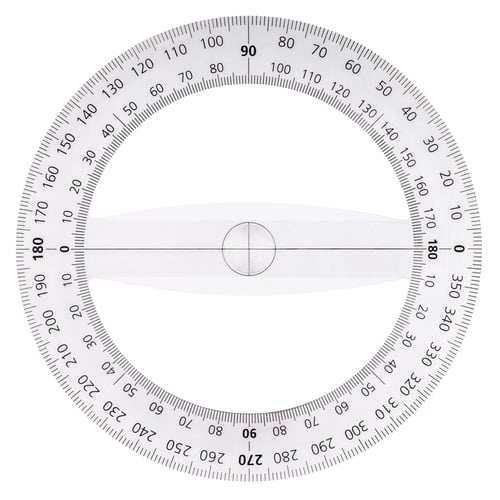 Preview: White plastic transparent protractor, isolated on white background