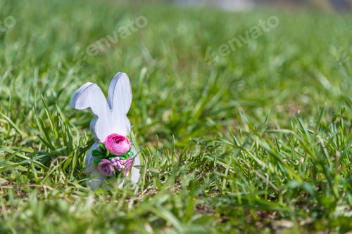 Preview: Easter rabbit decoration on green grass