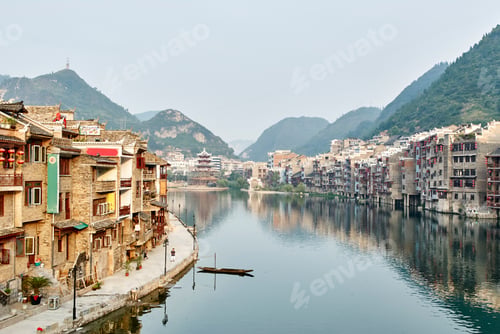 Preview: Waterfront cityscape, Zhenyuan, Guizhou, China