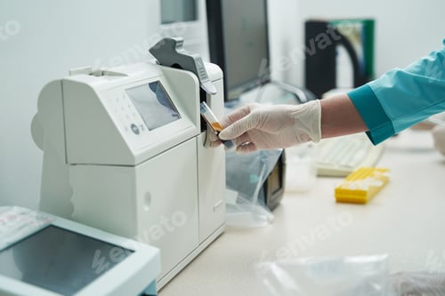 Preview: Woman using modern equipment in medical laboratory