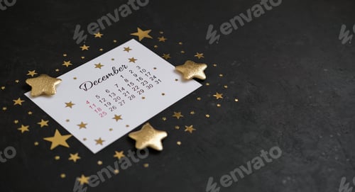 Preview: December calendar with golden stars on black background