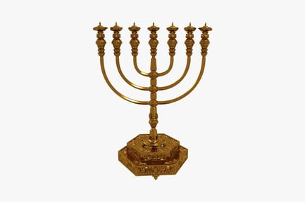 Preview: Gold menorah with ornate design and square base