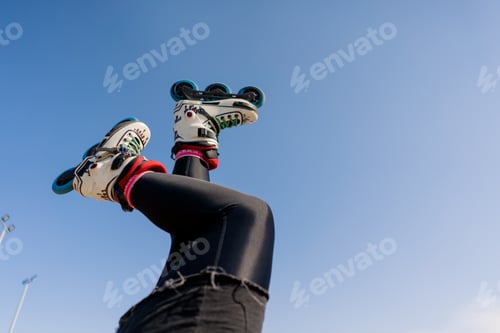 Preview: roller drome skate park roller skates on the background of the sky close-up of details sport extreme