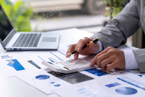 Preview: bookkeeper or financial inspector hands calculate making a report, calculating or checking balance.