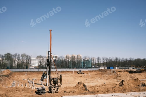 Preview: Driving and forming the pile foundation. Pile driven into ground by vibrating hydraulic hammer.