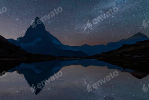 Preview: The Matterhorn under starry sky, Zermatt, Switzerland