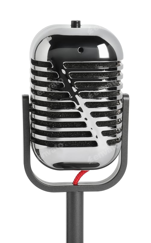 Preview: One vintage microphone isolated on white. Musical equipment