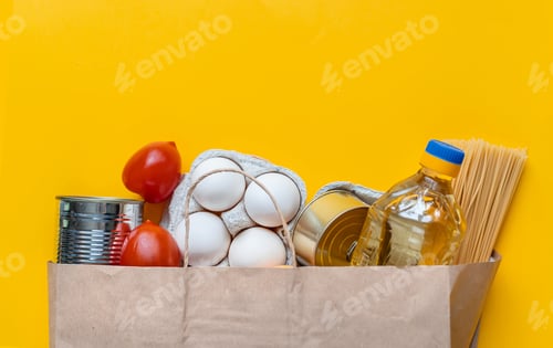 Preview: Food delivery home. Donation and charity. Selective focus.