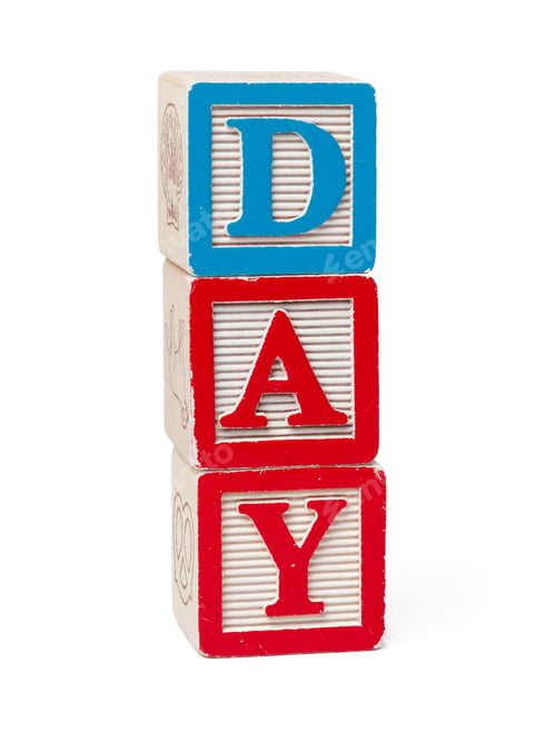 Preview: Colorful alphabet blocks. Word day isolated on white background