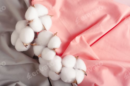Preview: Cotton branch on green and pink crumpled fabric