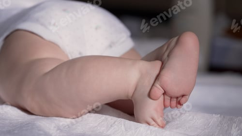 Preview: Little Baby Newborn Girl Lying Stomach, Tummy Activity Time. Infant Development