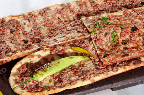 Preview: Turkish traditional minced meat pide. Turkish pizza, Etliekmek.