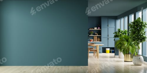 Preview: Modern style kitchen interior design with dark wall