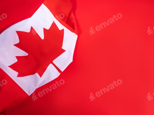 Preview: Canada national flag fragment on bold red background. Canada Day