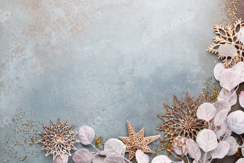 Preview: Beautiful Christmas gold flower on vintage blue background.