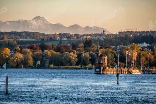 Preview: Scenic view of Lake Constance at sunset in Germany.