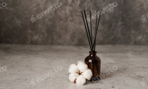 Preview: Aroma diffuser with cotton. Aromatherapy on a dark marble background