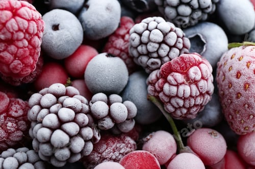Preview: Mix of different frozen berries as background, closeup
