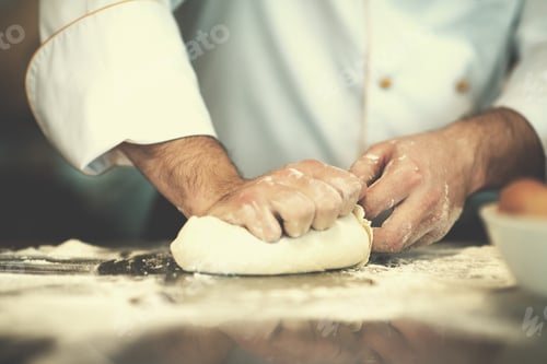 Preview: chef hands preparing dough for pizza