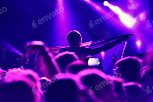 Preview: Crowd at a music concert, audience raising hands up