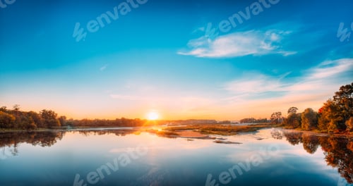 Preview: Autumn River Landscape In Belarus Or European Part Of Russia At