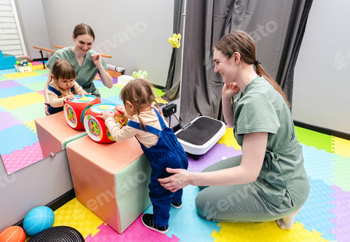 Preview: Playful Toddler Interacting with Colorful Toys with Therapist