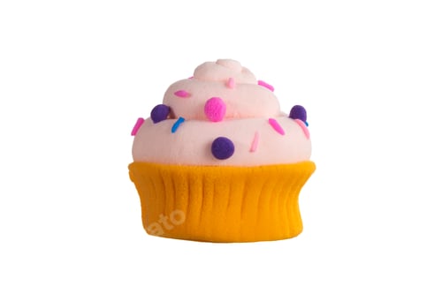 Preview: Muffin cup cake closeup isolated on white background.. Soft plasticine craft