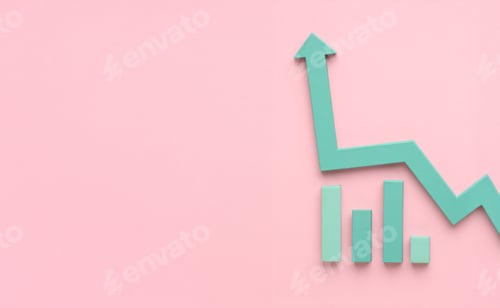 Preview: Multicoloured arrows pointing up and down. Symbolise growth progress, success in business finance
