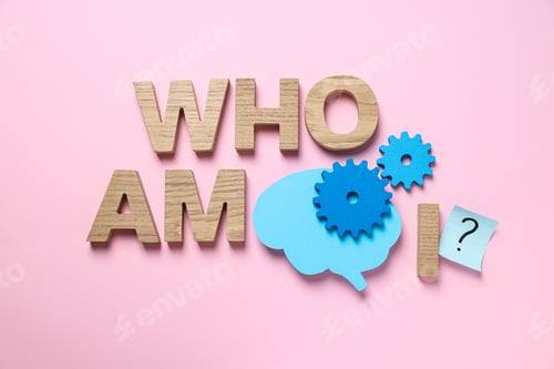 Preview: Text from wooden letters and paper brain on pink background