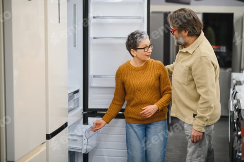 Preview: Senior couple choosing new refrigerator in appliance store