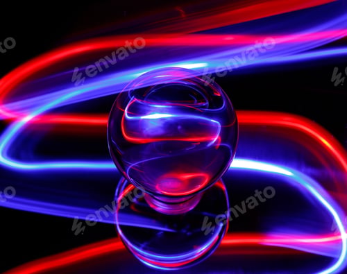 Preview: Intriguing red and purple light emanating from a light bulb in a dimly lit setting