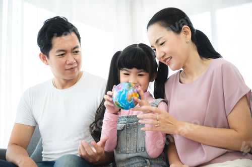 Preview: child person family with dad and mom, daughter girl education at home with mother together