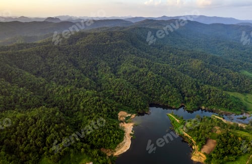 Preview: beautiful lake above the dam among blue sky clouds and mountains,lake mountain view