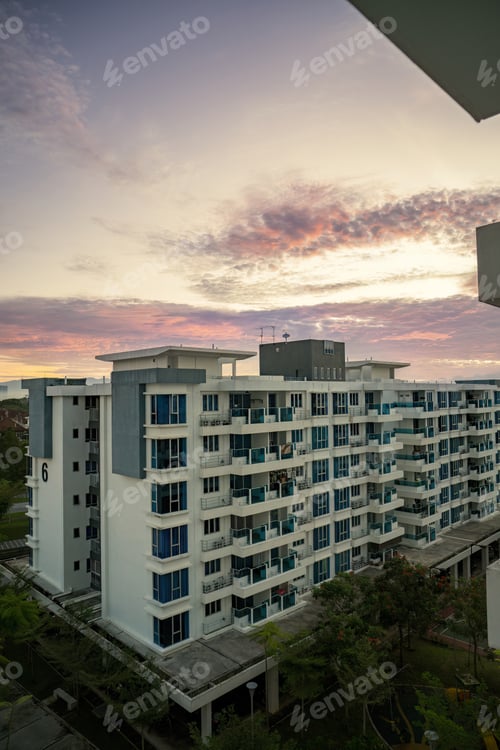 Preview: Kajang, Malaysia - March 9, 2022 Residential apartment during beautiful sunrise in Bangi.