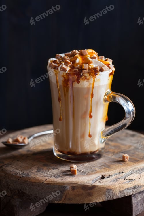 Preview: cafe latte with whipped cream and caramel
