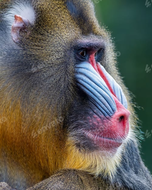 Preview: Close-up of a mandrill's face showing its colorful and detailed features.