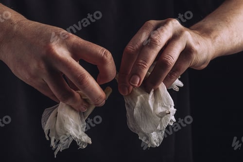 Preview: hands tearing white fragile flower, metaphor of violence abuse aggression