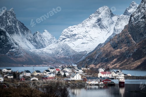 Preview: Beautiful Reine fishing village in Lofoten Islands in Winter, Norway